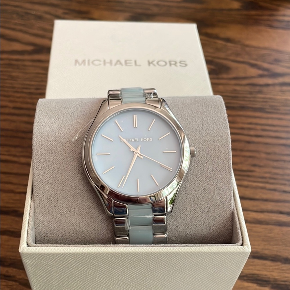 Michael Kors Silver and White Timepiece